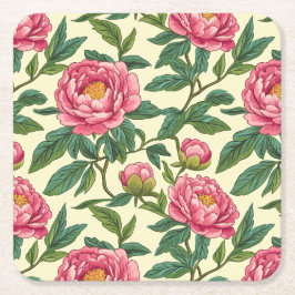 Rosa, Grönt och Gult Chinoiserie-Blommigt Underlägg Papper Kvadrat