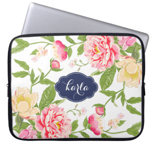 Rosa Grönt och Gult Vår blommor vattenfärger Laptop Fodral