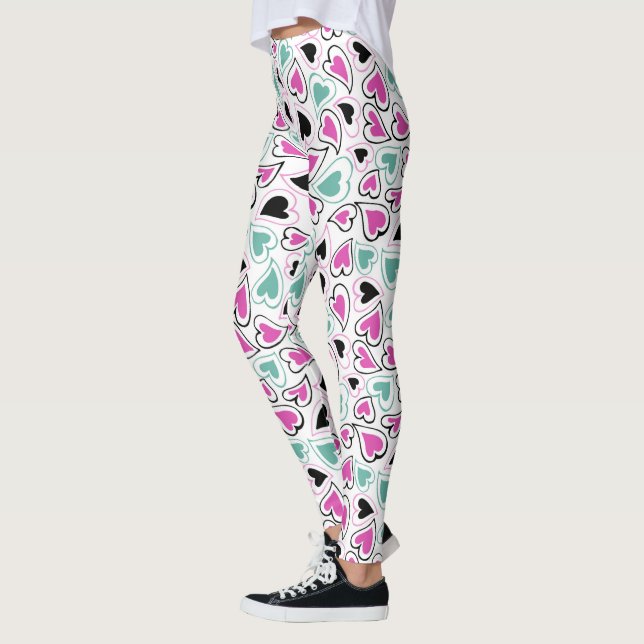 Rosa, Grönt och svart, moderna Hearts Mönster Leggings (Vänster)