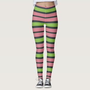 Rosa,grönt och svart rand leggings