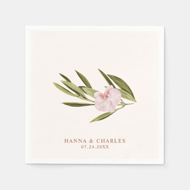 Rosa Grönt Orchid Eucalyptus Bröllop Pappra blöjor Pappersservett (Framsidan)
