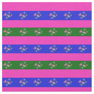 Rosa, grönt på ön, blåblomma rand tyg