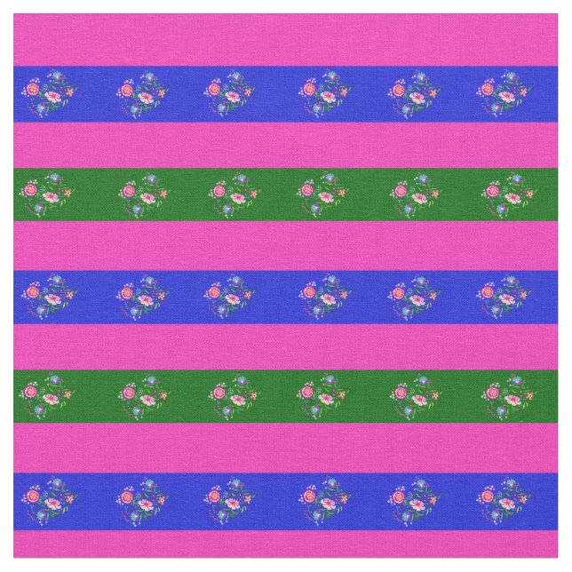 Rosa, grönt på ön, blåblomma rand tyg (Närbild)