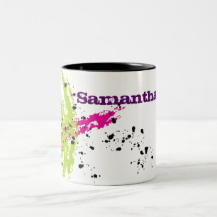 Rosa Grönt Paint Stänk Bläck Splotch Coffee Mugg K