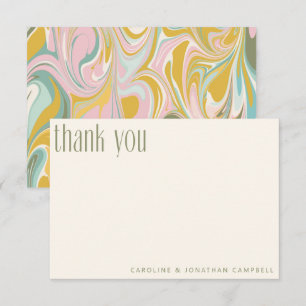 Rosa Grönt Pastel Abstrakt Marble Personligt bröll Tack Kort