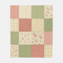 Rosa Grönt Patchwork Quilt Rustic Farmhouse Blommi
