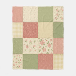 Rosa Grönt Patchwork Quilt Rustic Farmhouse Blommi Fleecefilt