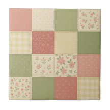 Rosa Grönt Patchwork Quilt Rustic Farmhouse Blommi
