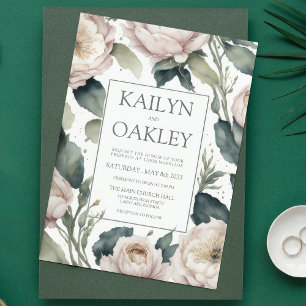 Rosa Grönt Peony Blommigt Bröllop Inbjudningar