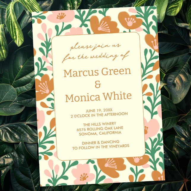 Rosa Grönt Personligt bröllp Inbjudningar (Wildflower Vines Pink Green Custom WEDDING Invitation
)