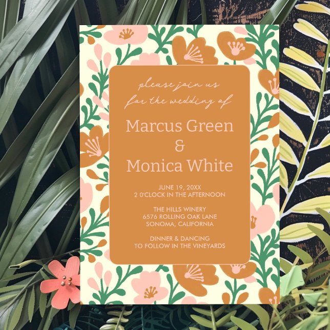 Rosa Grönt Personligt bröllp Inbjudningar (Wildflower Vines Pink Green Custom WEDDING Invitation
)