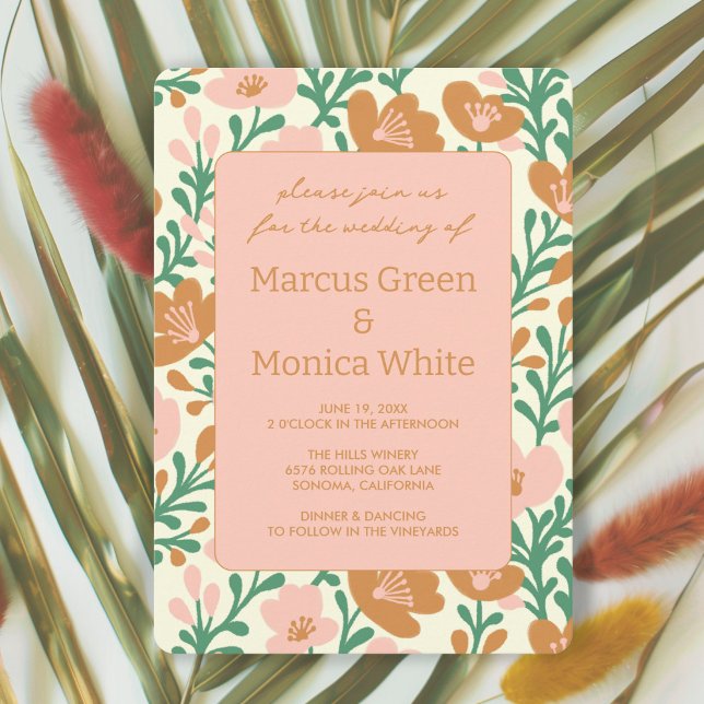 Rosa Grönt Personligt bröllp Inbjudningar (Wildflower Vines Pink Green Custom WEDDING Invitation
)