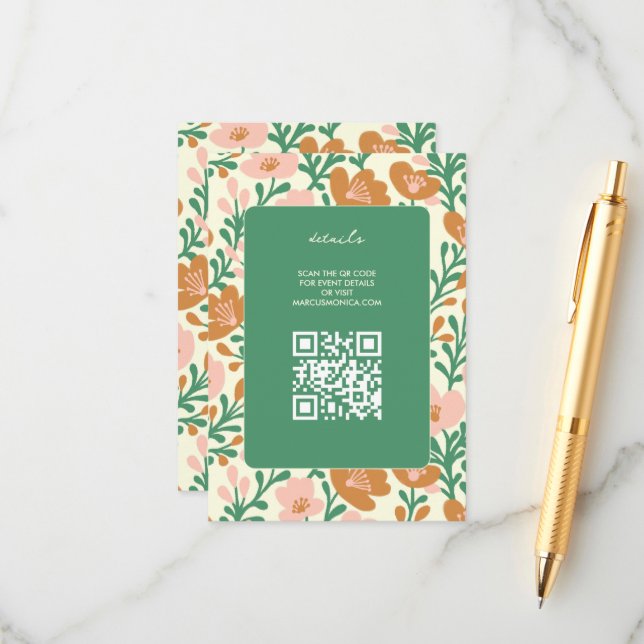 Rosa Grönt Personligt bröllp Tilläggskort (Fram/Back In Situ)