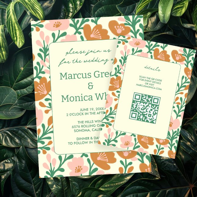 Rosa Grönt Personligt bröllp Tilläggskort (Wildflower Vines Pink Green Custom WEDDING Enclosure Card
)