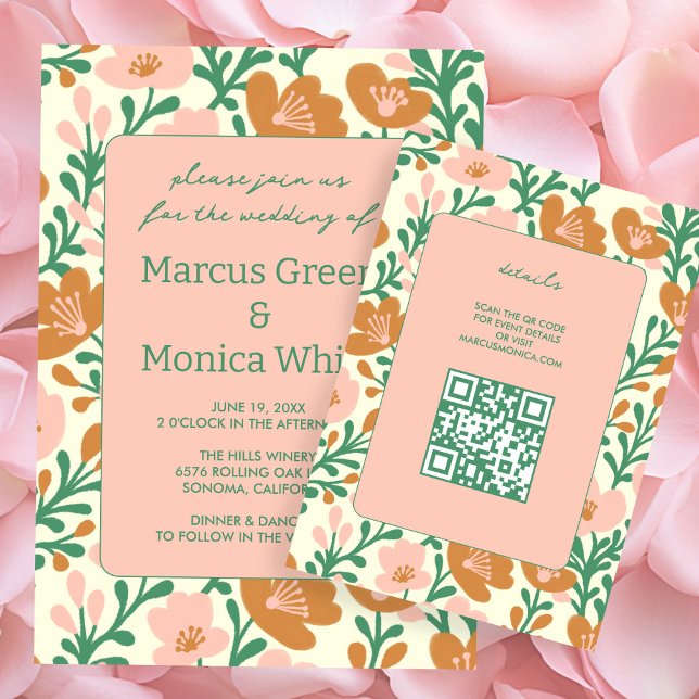Rosa Grönt Personligt bröllp Tilläggskort (Wildflower Vines Pink Green Custom WEDDING Enclosure Card
)
