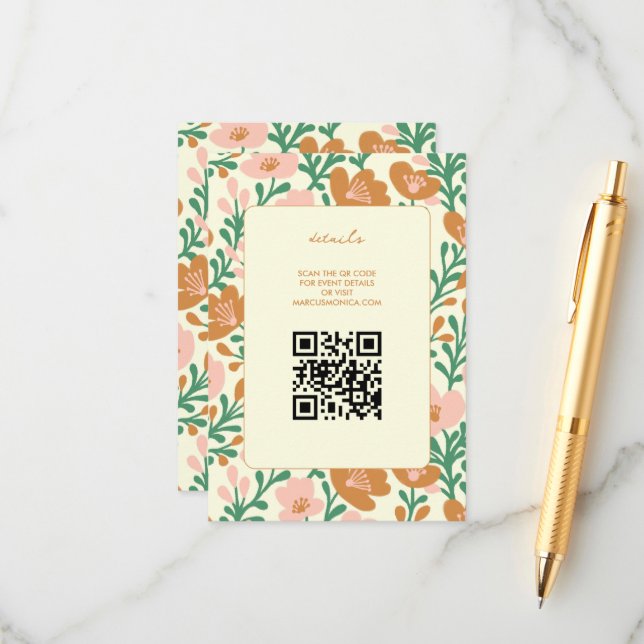 Rosa Grönt Personligt bröllp Tilläggskort (Fram/Back In Situ)