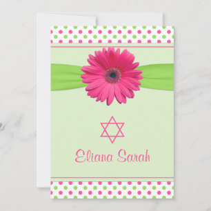 Rosa Grönt Polka Dot Gerber Bat mitzvah inbjudan