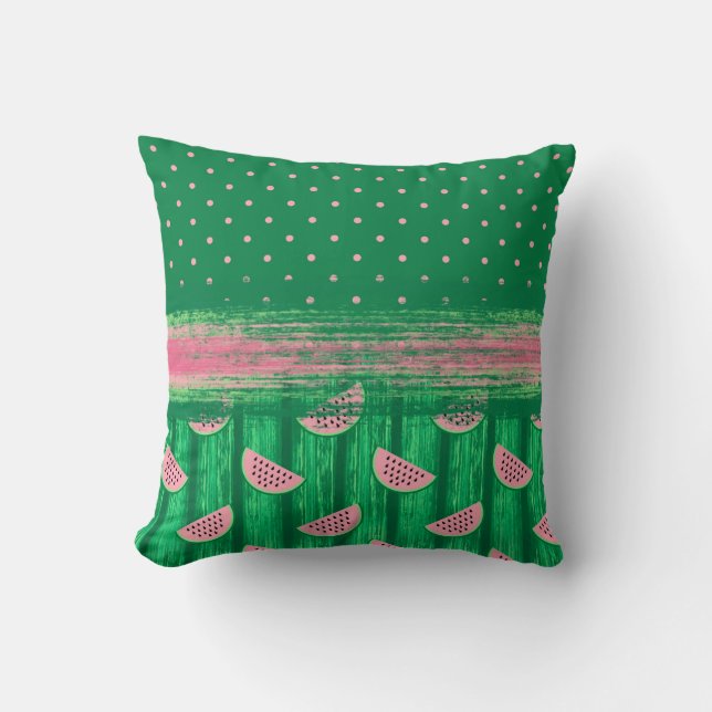 Rosa Grönt Polka Dot Watermelon Kudde (Framsida)