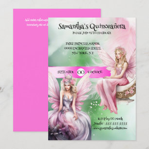 Rosa grönt princess-flickor (Quinceañera) Inbjudningar