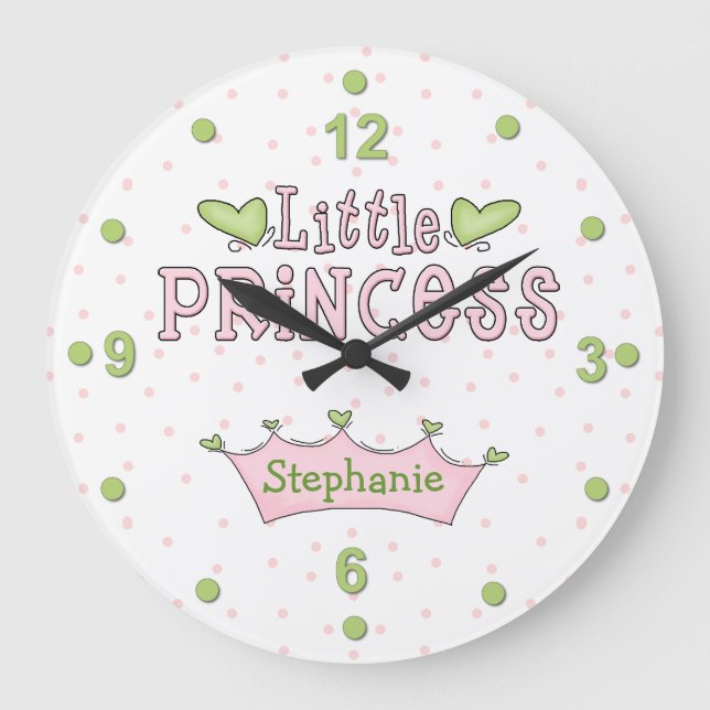 Rosa & Grönt Princess Wall Clock Stor Klocka (Framsida)