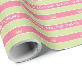 Rosa Grönt Rand Baby Shower Wrapping Papper Presentpapper