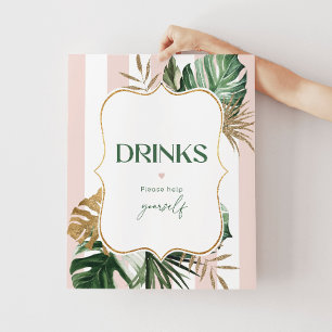 Rosa grönt rand tropiska drycker hjälper dig själv poster