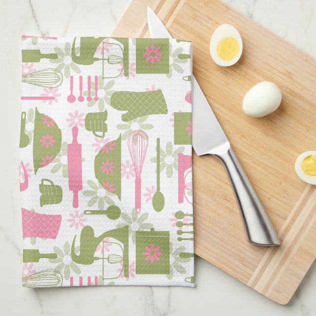Rosa Grönt Retro Baking Kökshandduk (Vikt i Fjärdedel)