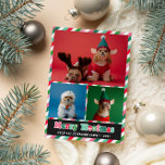 Rosa Grönt Retro Merry Woofmas Photo Collage Julkort<br><div class="desc">Hund-temat God jul-fotokort med rand i rosa,  grönt,  rött och vitt tillsammans med Merry Woofmas skrivet över tre foton av dig hund(er) i ett retro-groovy-teckensnitt i rött,  rosa och grönt.</div>