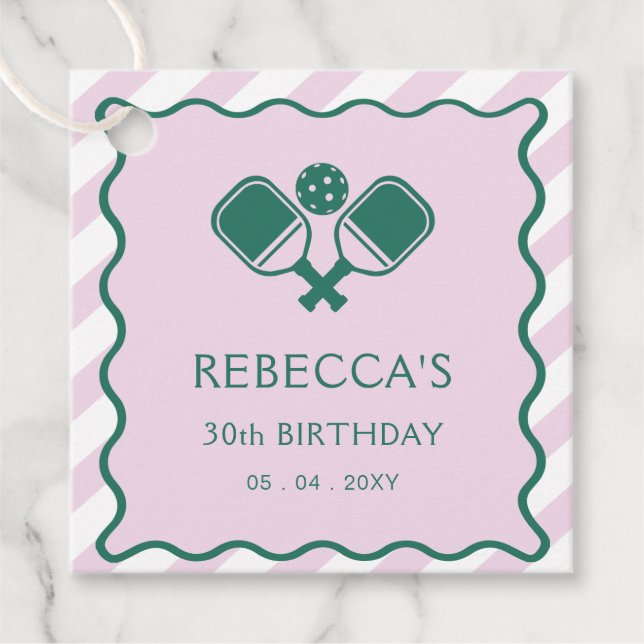 Rosa Grönt Retro Pickleball 30års födelsedag Gåvor Etiketter (Framsida)