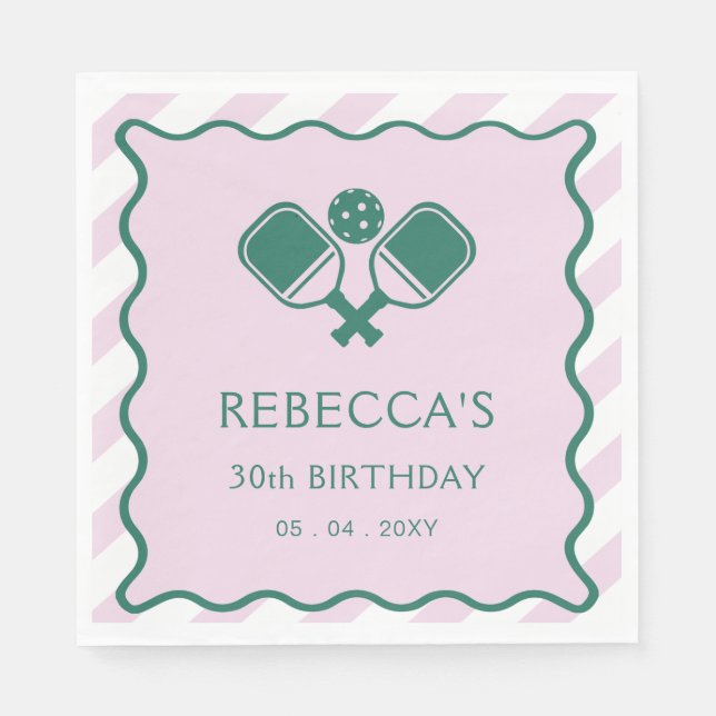 Rosa Grönt Retro Pickleball 30års födelsedag Pappersservett (Framsidan)
