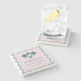 Rosa Grönt Retro Pickleball 30års födelsedag Stenunderlägg