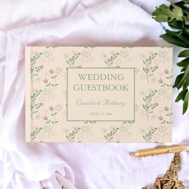 Rosa Grönt Retro Y2K 70s Flower Mönster Gästböcker (Zazzle Pink Green Retro Y2K 70s Flower Pattern Guest Book)