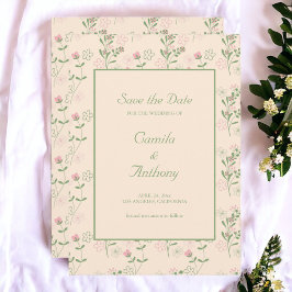 Rosa Grönt Retro Y2K 70s Flower Mönster Inbjudningar