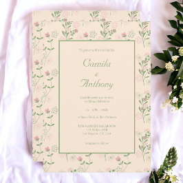 Rosa Grönt Retro Y2K 70s Flower Mönster Inbjudningar