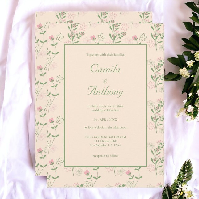 Rosa Grönt Retro Y2K 70s Flower Mönster Inbjudningar (Zazzle Pink Green Retro Y2K 70s Flower Pattern Invitation)