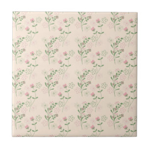 Rosa Grönt Retro Y2K 70s Flower Mönster Kakelplatta