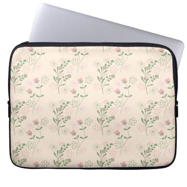 Rosa Grönt Retro Y2K 70s Flower Mönster Laptop Fodral (Framsidan)