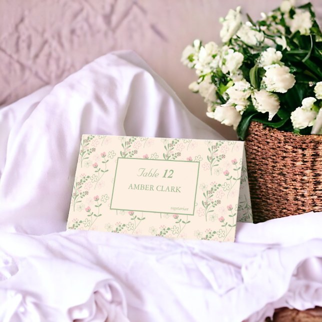 Rosa Grönt Retro Y2K 70s Flower Mönster Placeringskort (Zazzle Pink Green Retro Y2K 70s Flower Pattern Place Card)