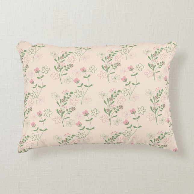 Rosa Grönt Retro Y2K 70s Flower Mönster Prydnadskudde (Framsidan)