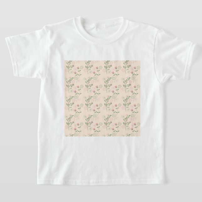 Rosa Grönt Retro Y2K 70s Flower Mönster T Shirt (Laydown)