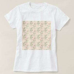 Rosa Grönt Retro Y2K 70s Flower Mönster T Shirt