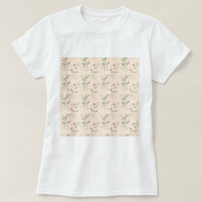 Rosa Grönt Retro Y2K 70s Flower Mönster T Shirt (Design framsida)