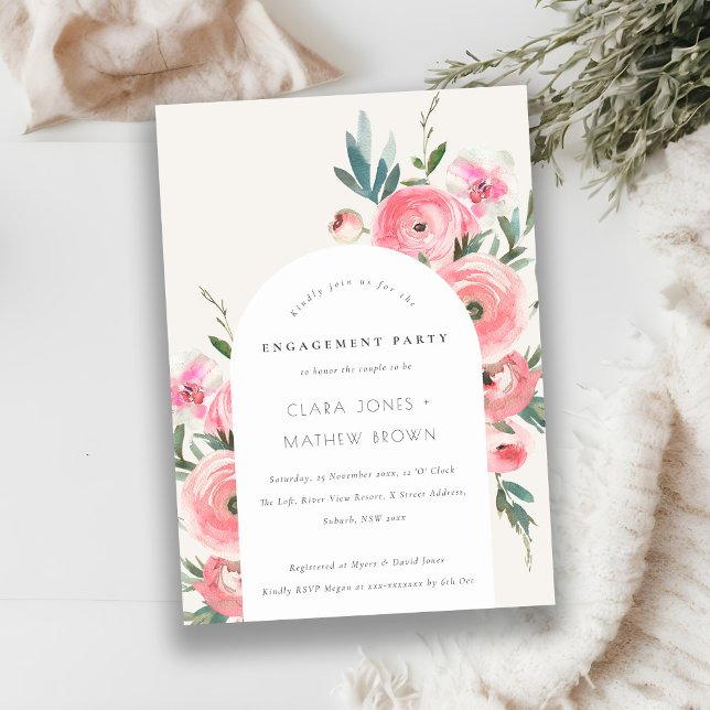 Rosa Grönt Ro Orchid Arch Blommigt Förlovning Inbjudningar (Skapare uppladdad)