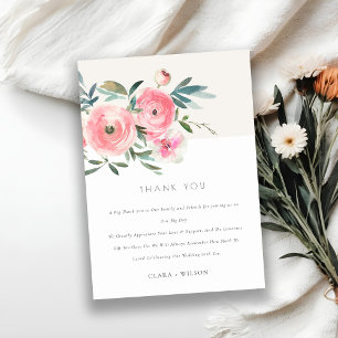 Rosa Grönt Ro Orchid Watercolor Blommigt Bröllop Tack Kort