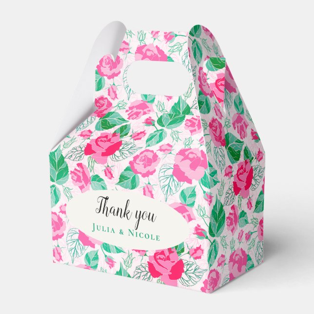 Rosa Grönt Ro Petals Flowers Garden WedWedding Presentaskar (Framsidan Sidan)