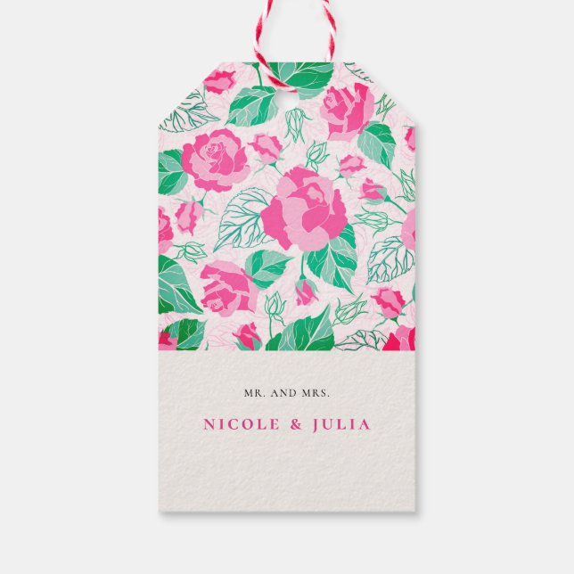 Rosa Grönt Ro Petals Flowers Garden WedWedding Presentetikett (Baksidan)