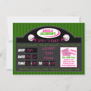 Rosa Grönt Sports Football Scoreboard Baby Shower Inbjudningar