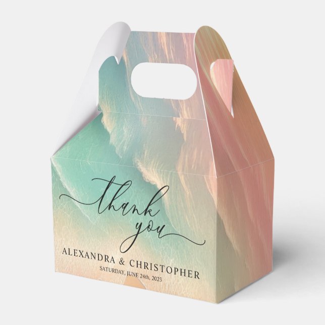 Rosa Grönt Sunny Ocean Beach Sommaren Party Bröllo Presentaskar (Framsidan Sidan)