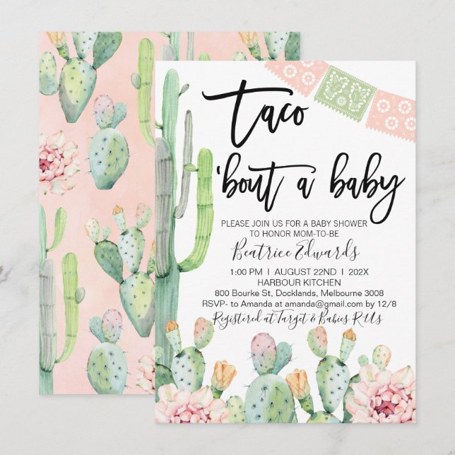 Rosa Grönt Taco Bout A Baby Baby Shower-inbjudan Inbjudningar (Fram/baksida)