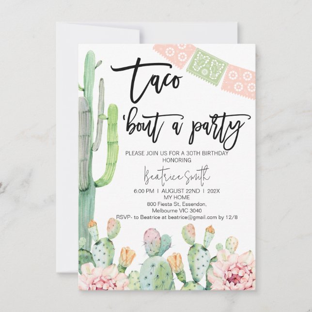 Rosa Grönt Taco Bout Party Birthday Call Inbjudningar (Framsida)